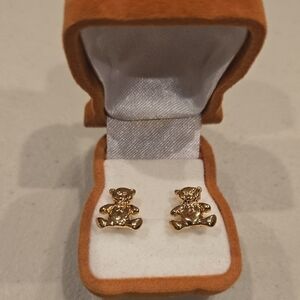 Gold Teddy Bear Earrings for Kids